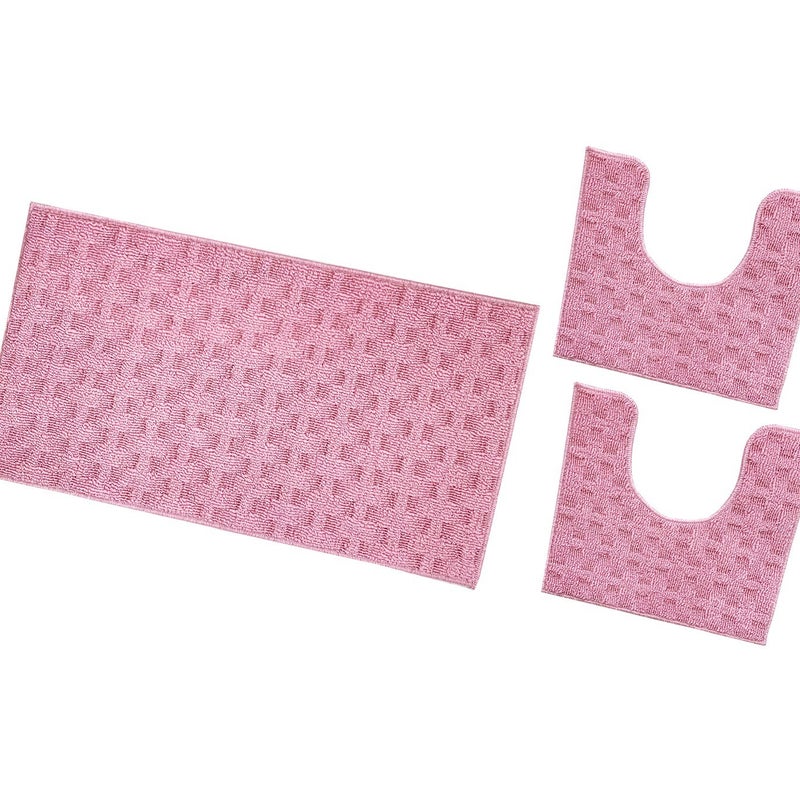 Dywanik łazienkowy 3D Miękki Spleciony Chłonny Antypoślizgowy Zmywalny Dywanik Nocny Zestaw 3-Częściowy Różowy