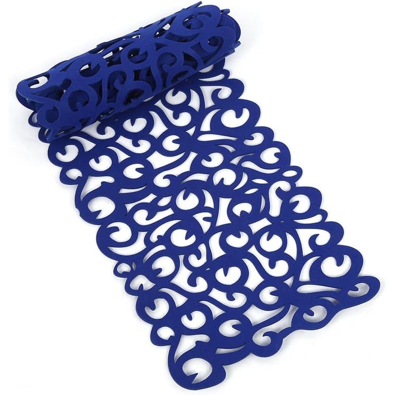 Zmywalny bieżnik stołowy z ażurowym wzorem kwiatowym do dekoracji domu i kuchni - granatowy - 100 x 30 cm