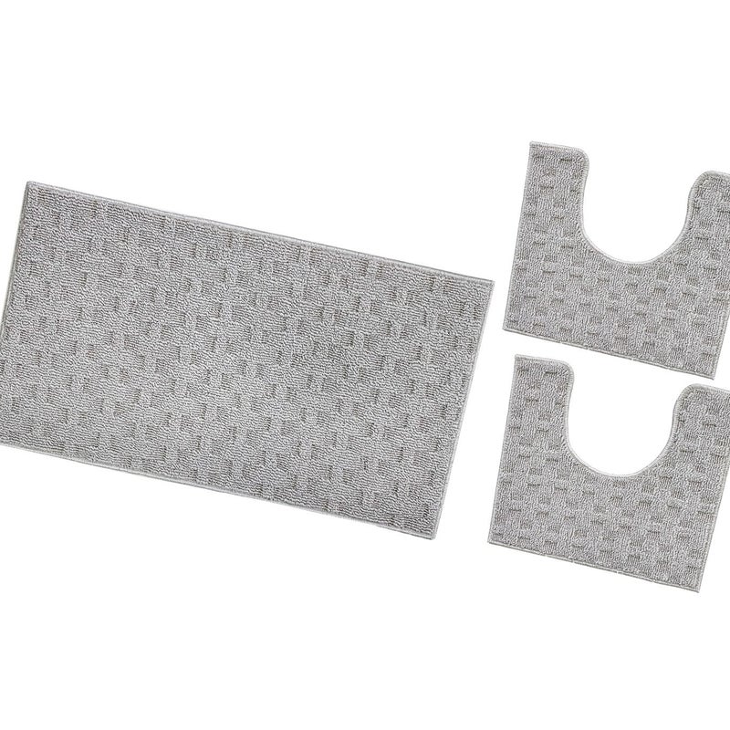 Dywanik łazienkowy 3D Miękki Spleciony Chłonny Antypoślizgowy Zmywalny Dywanik Nocny Zestaw 3-Częściowy Szary