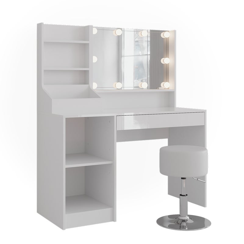 Vicco Stół do toalety Sherry, Biały/biały wysoki połysk, 119.8 cm 7 części