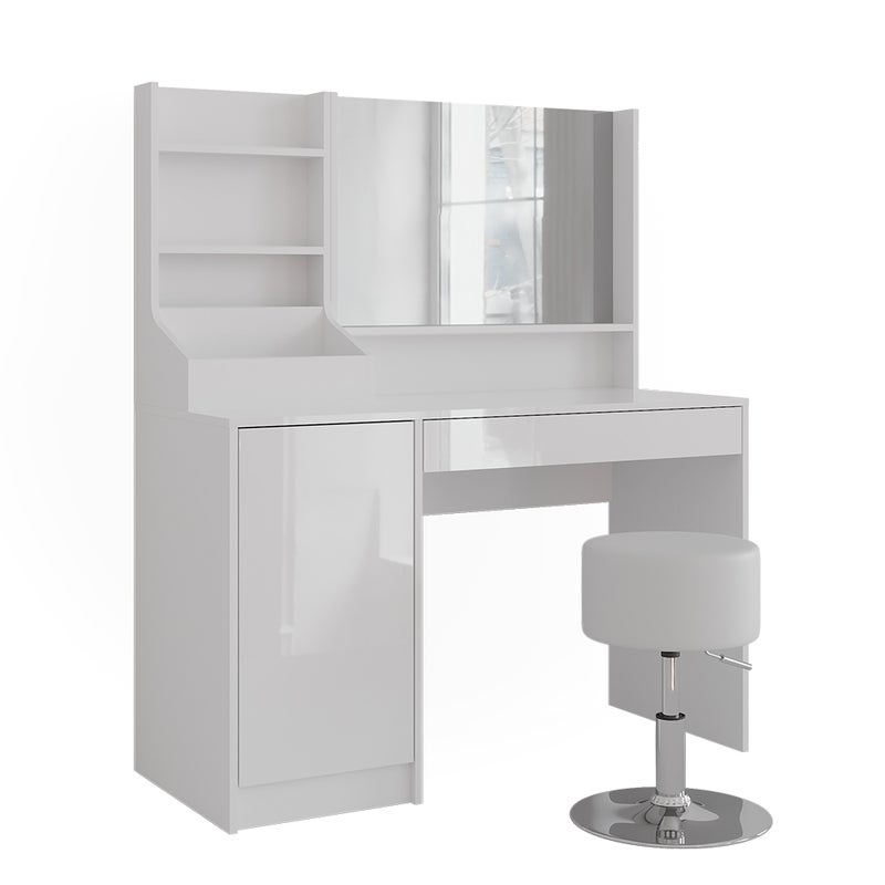 Vicco Stół toaletowy Sherry, Biały/biały wysoki połysk, 119.8 cm 4 części