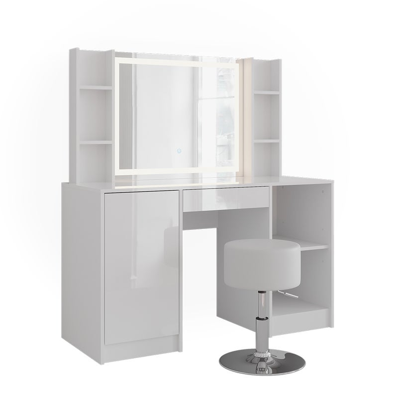 Vicco Stół do toalety Sherry, Biały/biały wysoki połysk, 128.2 cm 8 części