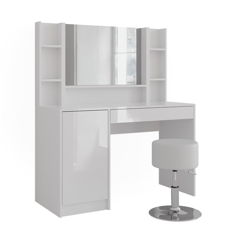 Vicco Stół toaletowy Sherry, Biały/biały wysoki połysk, 119.8 cm 5 części