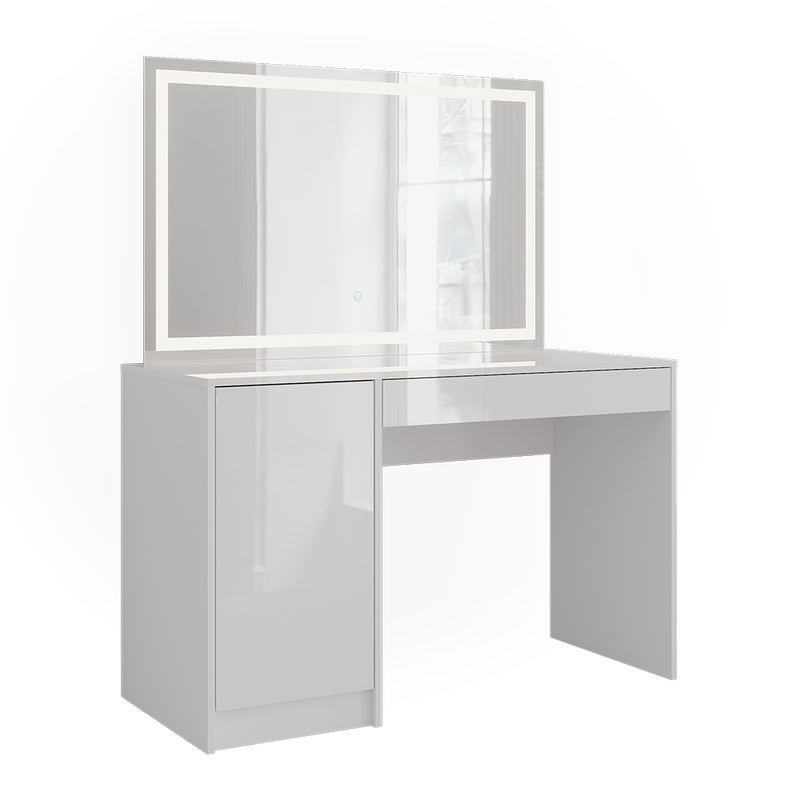 Vicco Stół toaletowy Sherry, Biały/biały wysoki połysk, 119.8 cm z lustrem LED