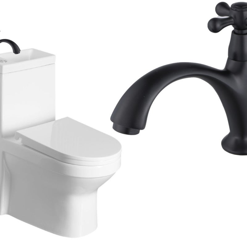 ZESTAW : Kompakt WC z umywalką 36,5x78x72cm + deska soft-close, odpływ uniwersalny: pion lub poziom HYGIE + BATERIA Retro na zimną wodę