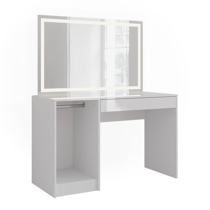 Vicco Stół toaletowy Sherry, Biały/biały wysoki połysk, 119.8 cm z lustrem LED