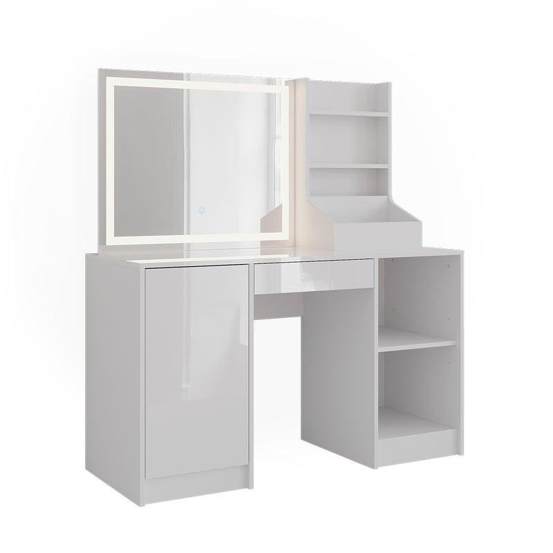Vicco Stół toaletowy Sherry, Biały/biały wysoki połysk, 128.2 cm z lustrem LED