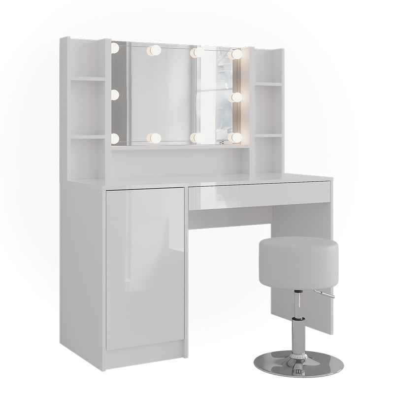 Vicco Stół do toalety Sherry, Biały/biały wysoki połysk, 119.8 cm 5 części