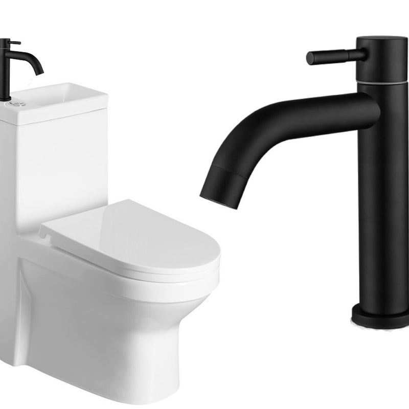 ZESTAW : Kompakt WC z umywalką 36,5x78x72cm + deska soft-close, odpływ uniwersalny: pion lub poziom HYGIE + Bateria czarna na zimną wodę