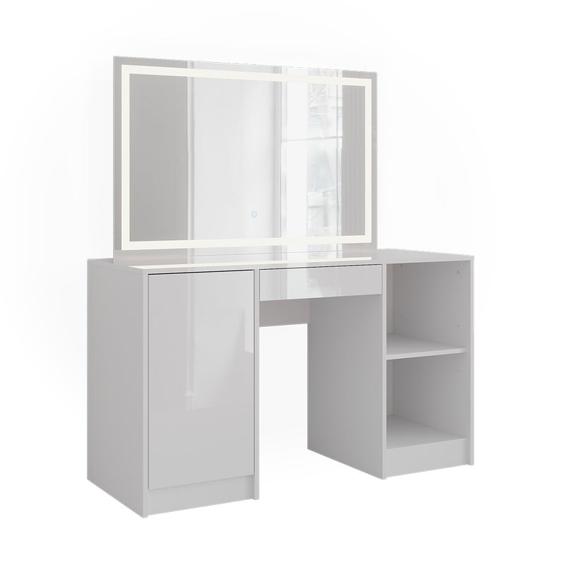 Vicco Stół toaletowy Sherry, Biały/biały wysoki połysk, 128.2 cm z lustrem LED