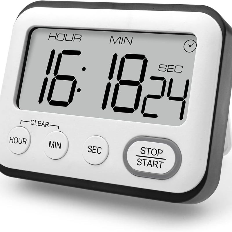 Wielofunkcyjny kuchenny timer, minutnik kuchenny z zegarem, budzik, cyfrowy timer, stoper z dużym wyświetlaczem LCD z dużymi cyframi