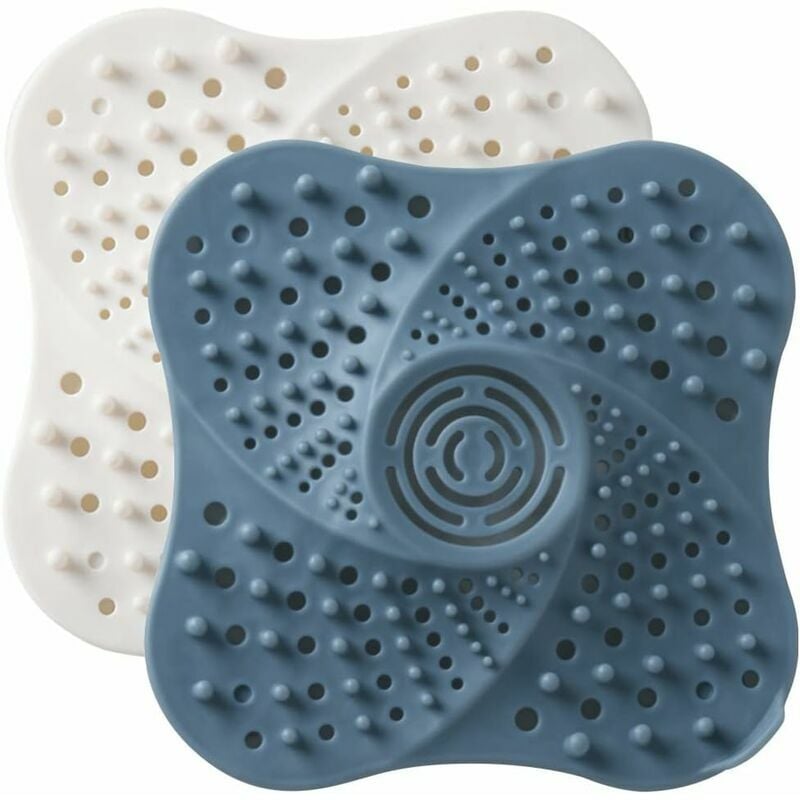 (Biały i niebieski) 2-częściowy filtr do włosów pod prysznicem, filtr do włosów pod prysznicem z przyssawką, korek do zlewu, łapacz włosów do wanny, k