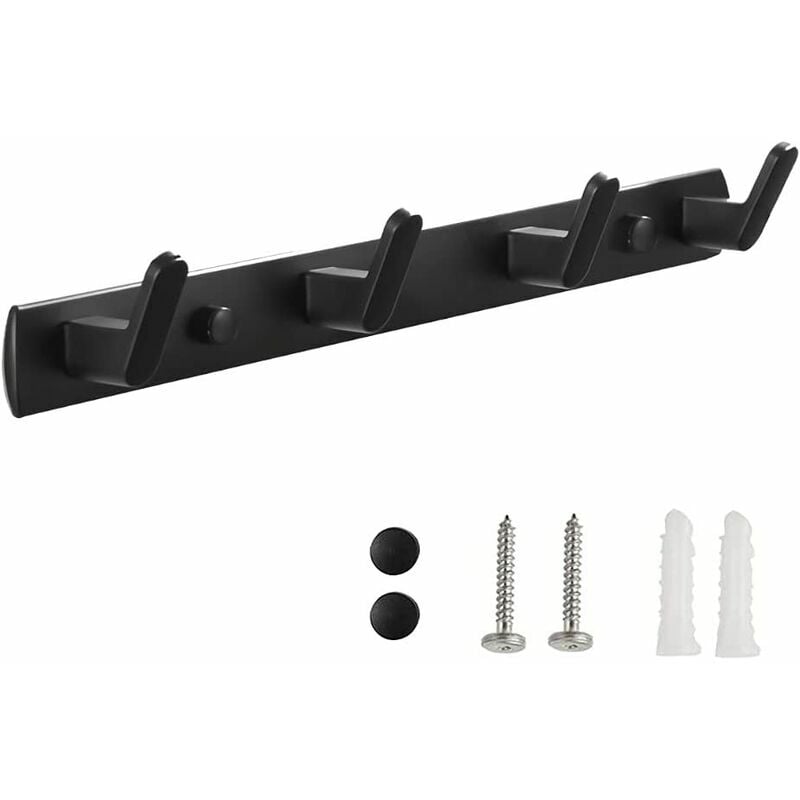 Wieszak ścienny na ręczniki do łazienki (czarny), wieszak ścienny na ręczniki, wieszak na ubrania z 4 haczykami do łazienki, sypialni, kuchni i przed