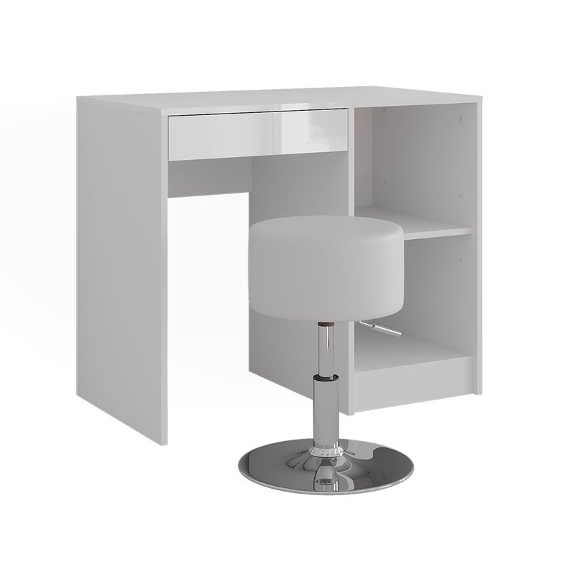 Vicco Stół toaletowy Sherry, Biały/biały wysoki połysk, 89.8 cm ze stołkiem