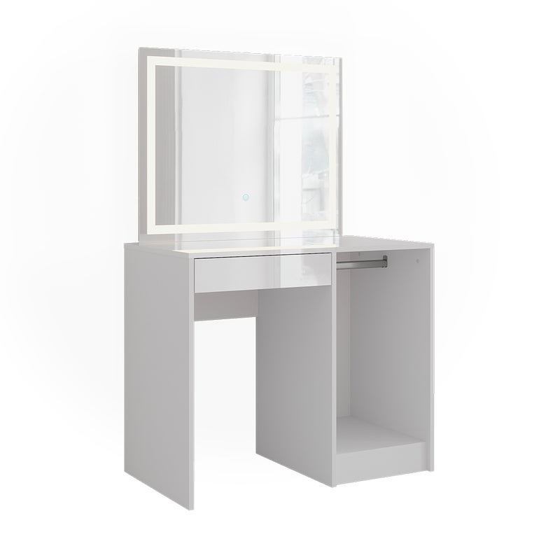 Vicco Stół toaletowy Sherry, Biały/biały wysoki połysk, 89.8 cm z lustrem LED