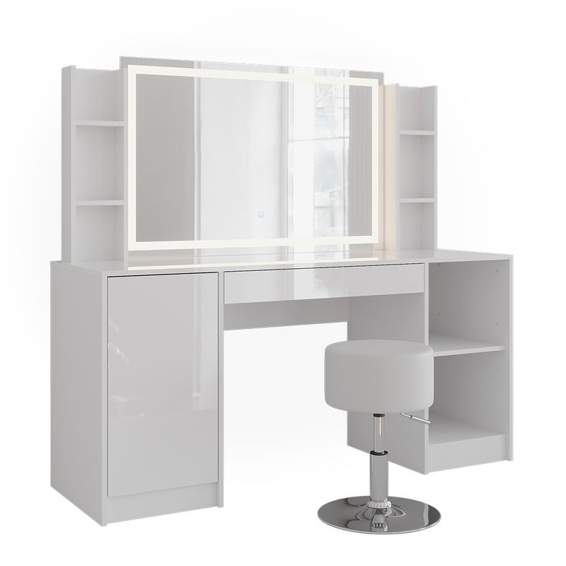 Vicco Stół do toalety Sherry, Biały/biały wysoki połysk, 158.2 cm 5 części