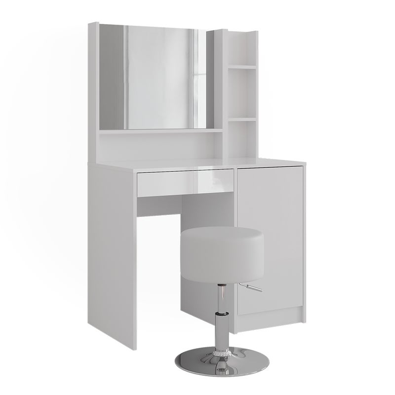 Vicco Stół toaletowy Sherry, Biały/biały wysoki połysk, 89.8 cm 4 części
