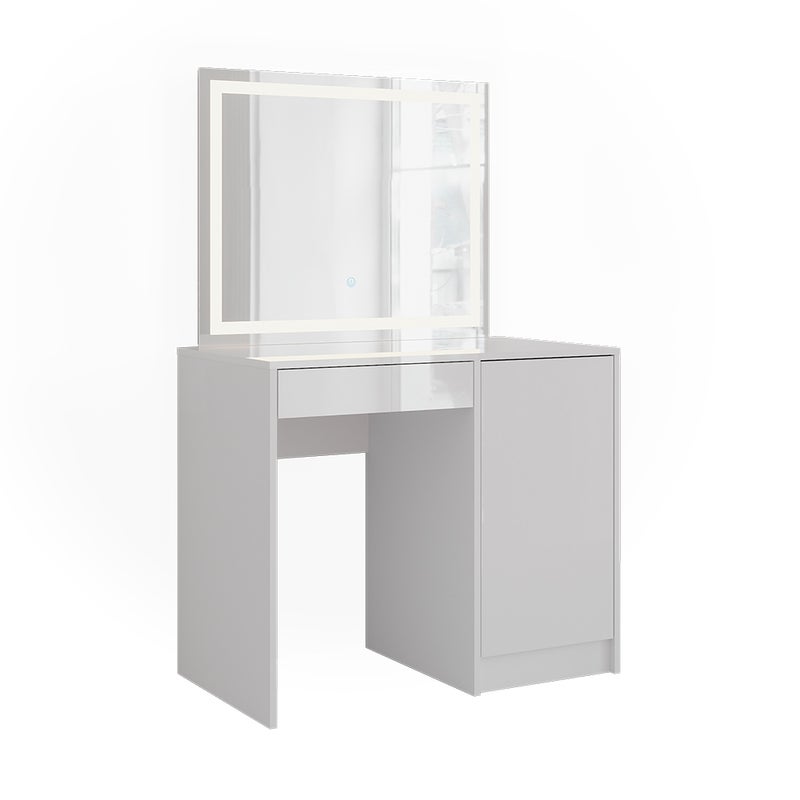 Vicco Stół toaletowy Sherry, Biały/biały wysoki połysk, 89.8 cm z lustrem LED