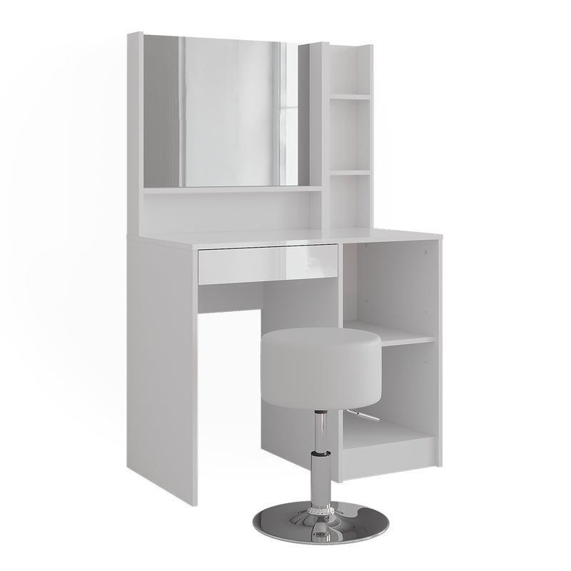 Vicco Stół toaletowy Sherry, Biały/biały wysoki połysk, 89.8 cm 4 części