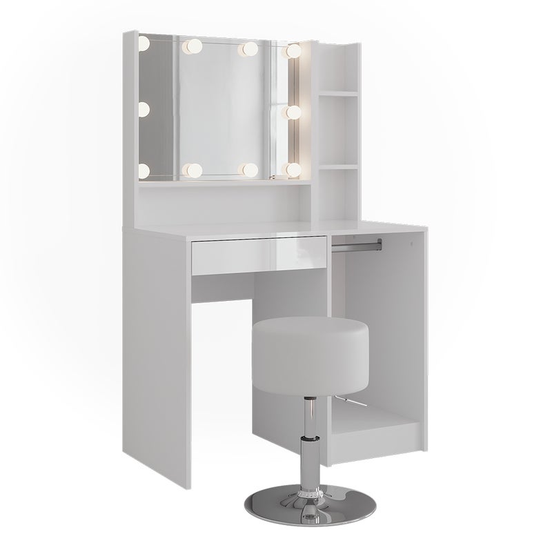 Vicco Stół do toalety Sherry, Biały/biały wysoki połysk, 89.8 cm 5 części