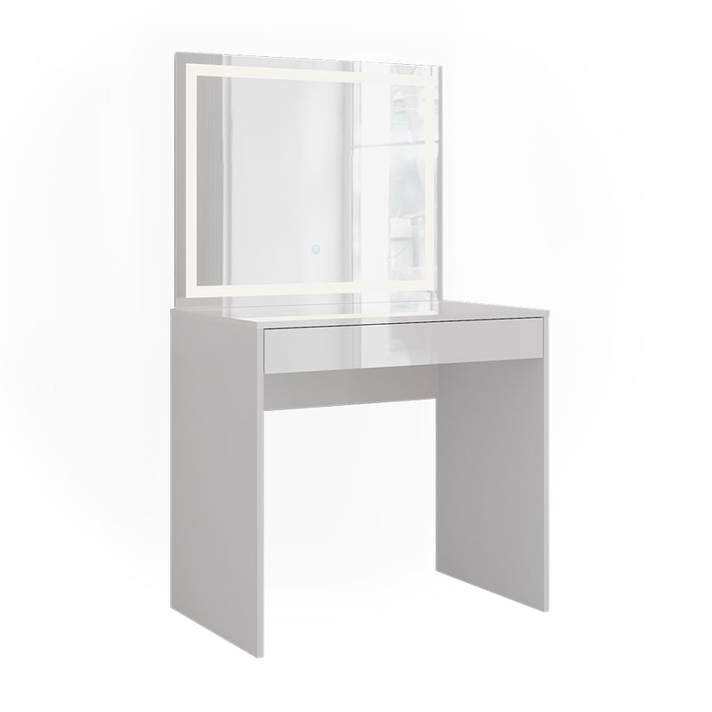 Vicco Stół toaletowy Sherry, Biały/biały wysoki połysk, 81.4 cm z lustrem LED