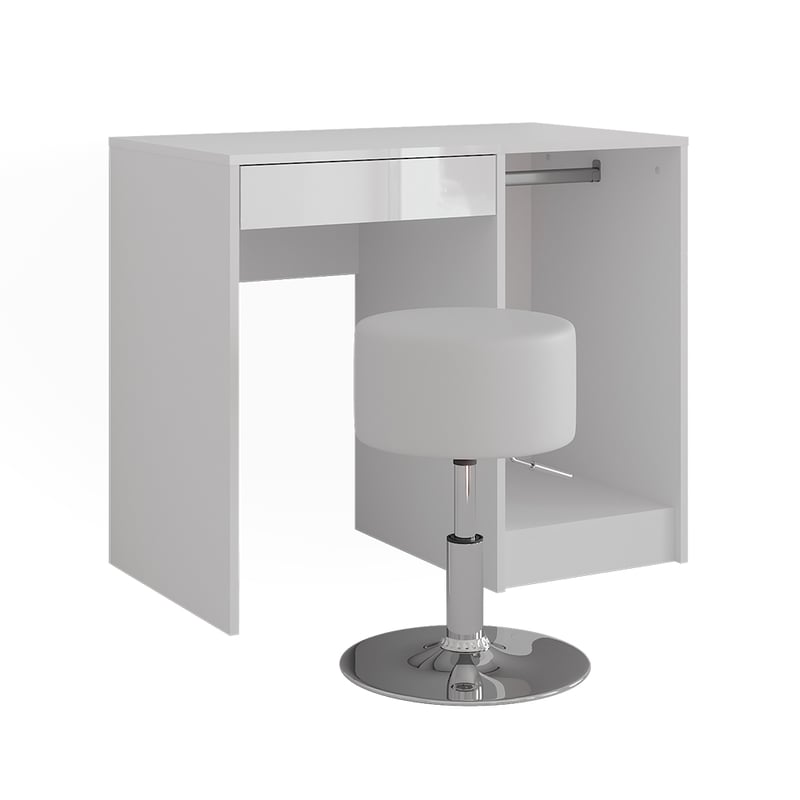 Vicco Stół toaletowy Sherry, Biały/biały wysoki połysk, 89.8 cm ze stołkiem