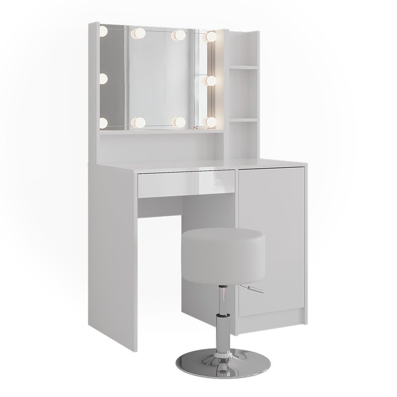 Vicco Stół do toalety Sherry, Biały/biały wysoki połysk, 89.8 cm 5 części