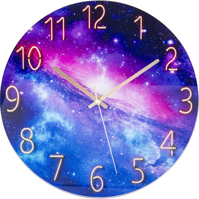 Nowoczesny, cichy zegar ścienny kwarcowy 30 cm do sypialni, domu, kuchni, biura, szkoły, w stylu Galaxy