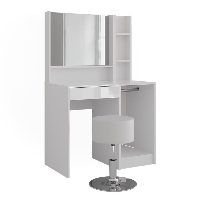 Vicco Stół toaletowy Sherry, Biały/biały wysoki połysk, 89.8 cm 4 części