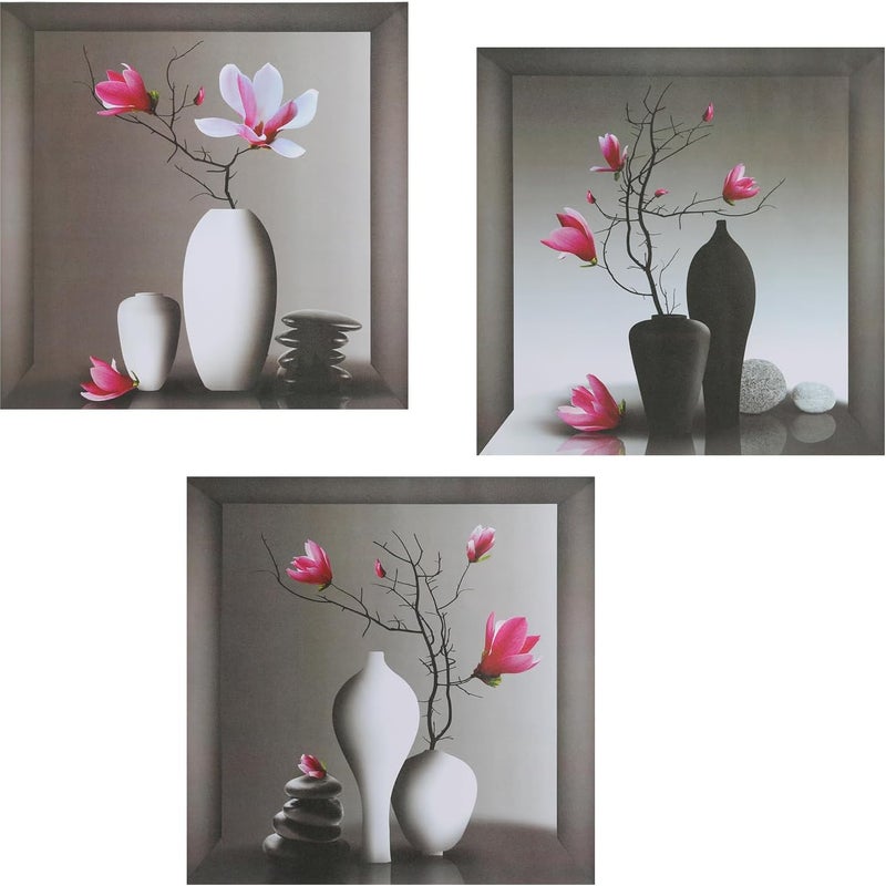 3 naklejki ścienne na doniczki, naklejki 3D z roślinami bonsai, idealne do salonu, sypialni i kuchni.