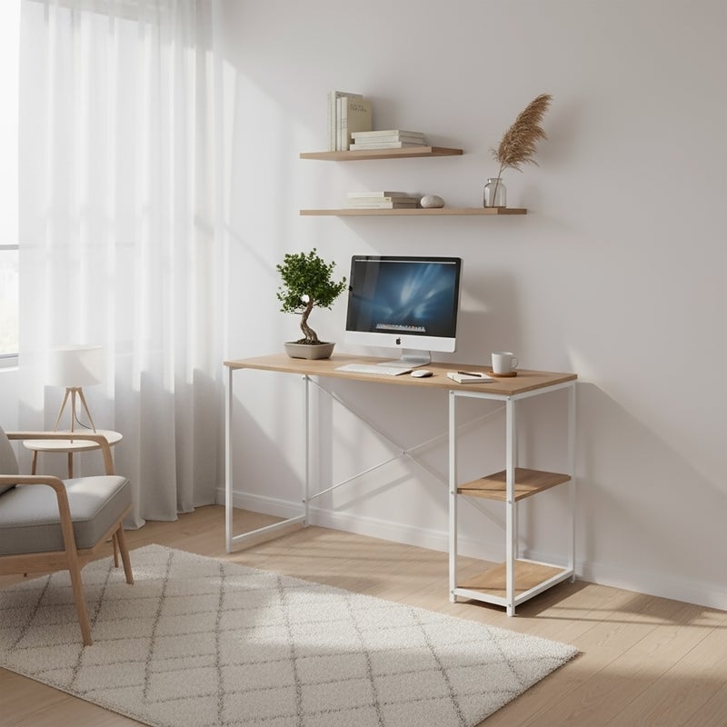 Biurko komputerowe / biurko Easy Up2 z półką, białe/dębowe hjh LIVING