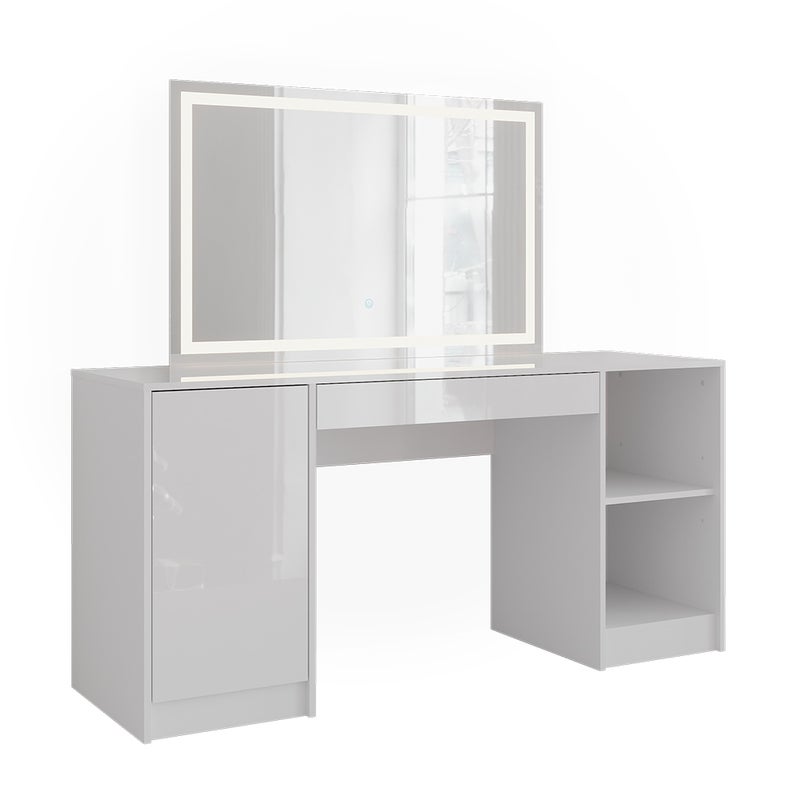 Vicco Stół toaletowy Sherry, Biały/biały wysoki połysk, 158.2 cm z lustrem LED