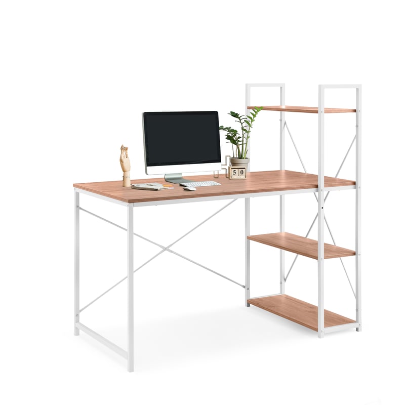 Biurko komputerowe / biurko Easy Up3 z półką, białe/dębowe hjh LIVING