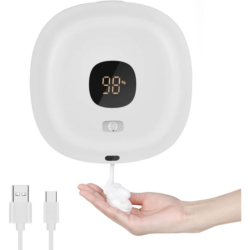 Automatyczny dozownik mydła (biały), 300 ml bezdotykowy dozownik mydła montowany na ścianie, termostatyczny, dozownik mydła ładowany przez USB, do łaz
