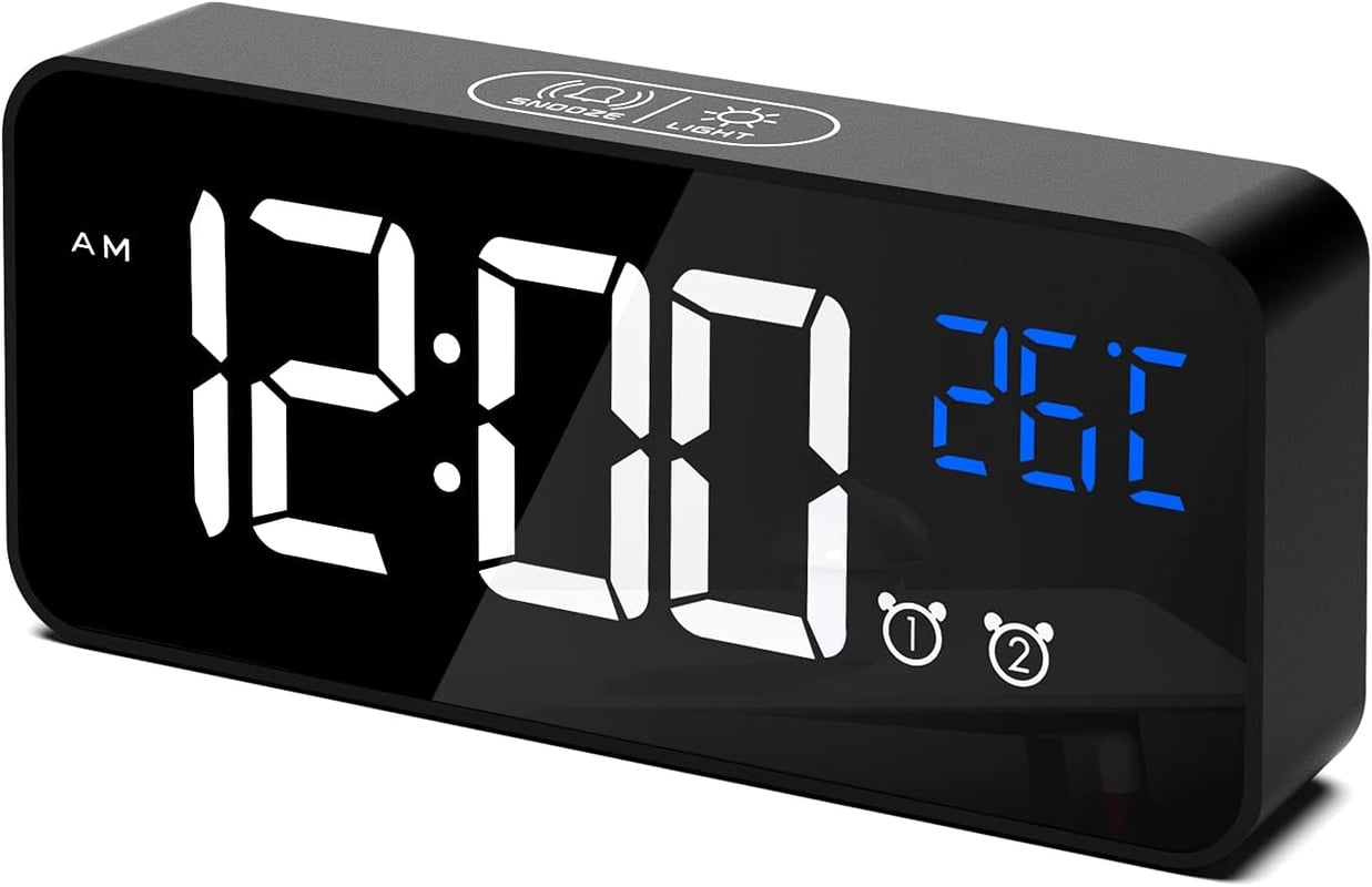 Cyfrowy budzik, cyfrowy budzik LED z temperaturą/drzemką/2 alarmami/12/24-godzinnym/portem ładowania USB
