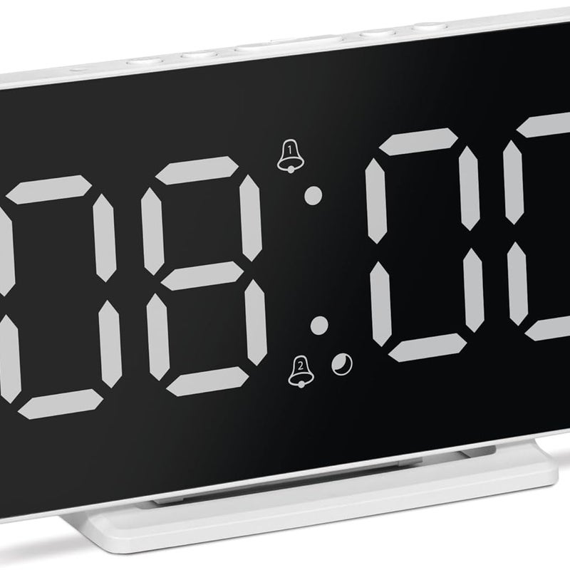 Cyfrowy budzik z dużym 4,5-calowym wyświetlaczem LCD (wyświetlacz czasu, daty i temperatury, zmienna intensywność, 2 alarmy, Blo