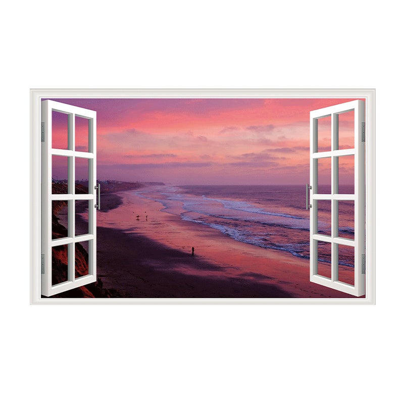 Naklejka ścienna 3D z krajobrazem o wymiarach 43,5 x 70 cm, przedstawiająca zachód słońca nad morzem, odpowiednia do salonu, łazienki i sypialni.