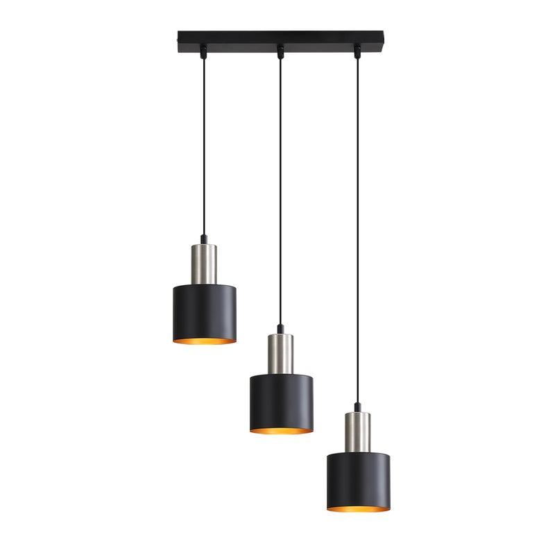 ZMH Lampa wisząca do jadalni E27, lampa wisząca vintage, lampa wisząca do kuchni, 3 żarówki, lampa do jadalni, czarno-złota
