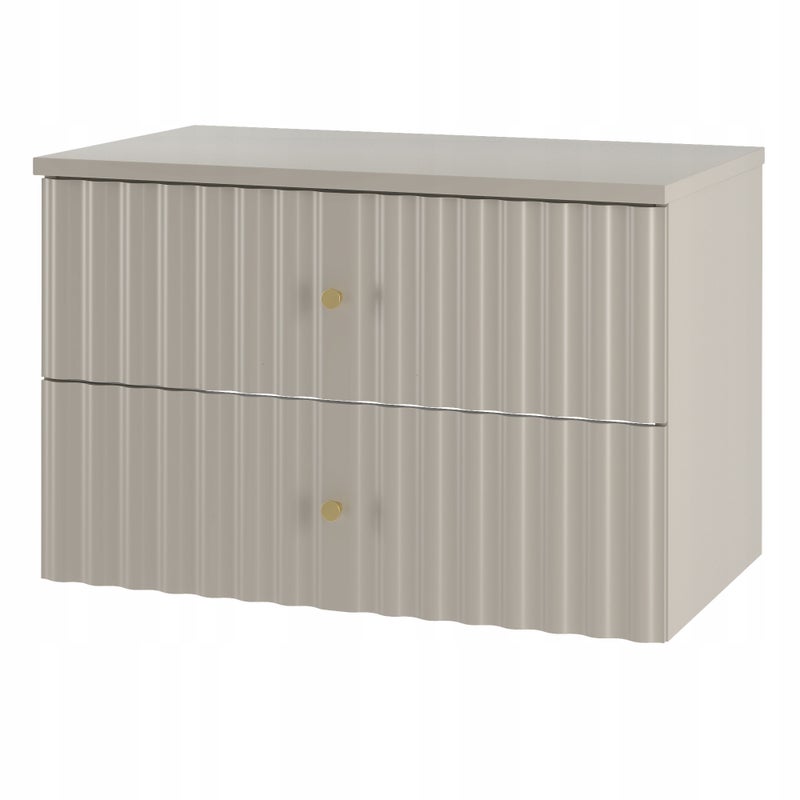 Szafka łazienkowa AQUA 80 cm kaszmir z blatem ryflowane fronty złoty uchwyt