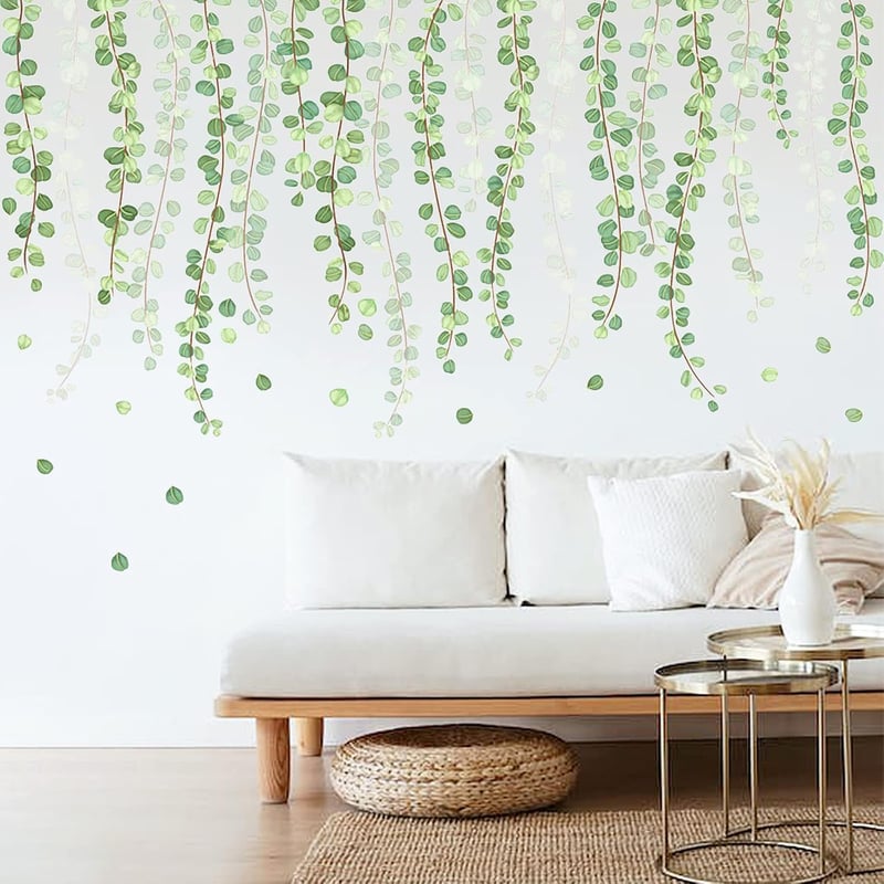 Naklejki ścienne w kształcie liści, naklejki ścienne z zielonymi roślinami, dekoracja salonu, pokoju dziecięcego
