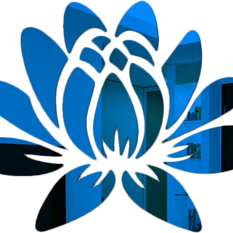 Naklejka ścienna 3D z akrylu z efektem lustrzanym, z motywem lotosu, do sypialni, salonu, łazienki, 35 x 25 cm, niebieska