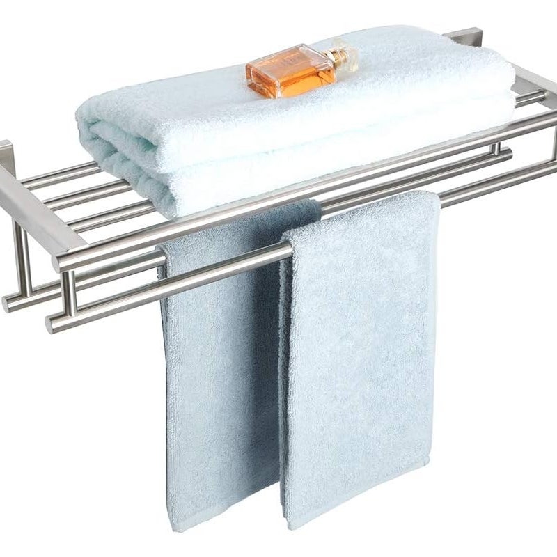 Podwójny wieszak na ręczniki, wieszak na ręczniki wieżowy z podwójnymi drążkami, wieszak na ręczniki ze stali nierdzewnej szczotkowanej, 60 cm