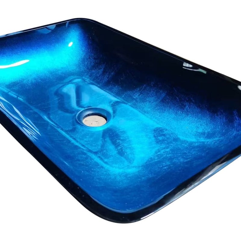 Umywalka szklana nablatowa 56x36x9,5 cm, niebieska, elegancka i trwała, Costabella