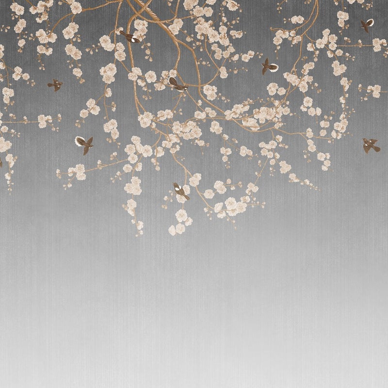 Fototapeta kwiaty i ptaki szaro-niebieskim - 3.5 x 2.79 m - SANDERS & SANDERS