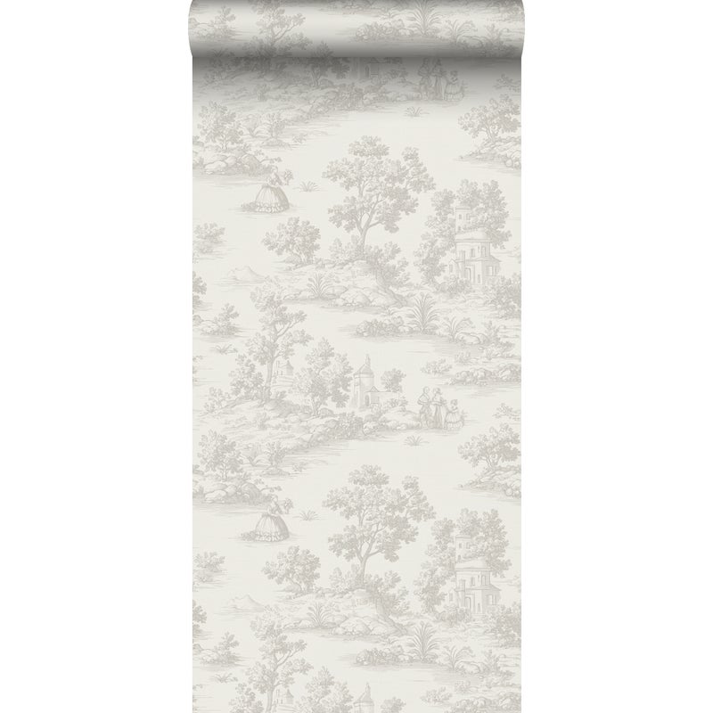 Tapeta nadruk toile de jouy beżowym - 53 cm x 10 m - SANDERS & SANDERS