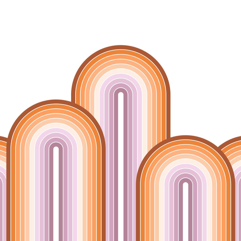 Fototapeta półkola w stylu retro pomarańczowymIjasnego fioletu - 3 x 2.79 m - ESTAHOME