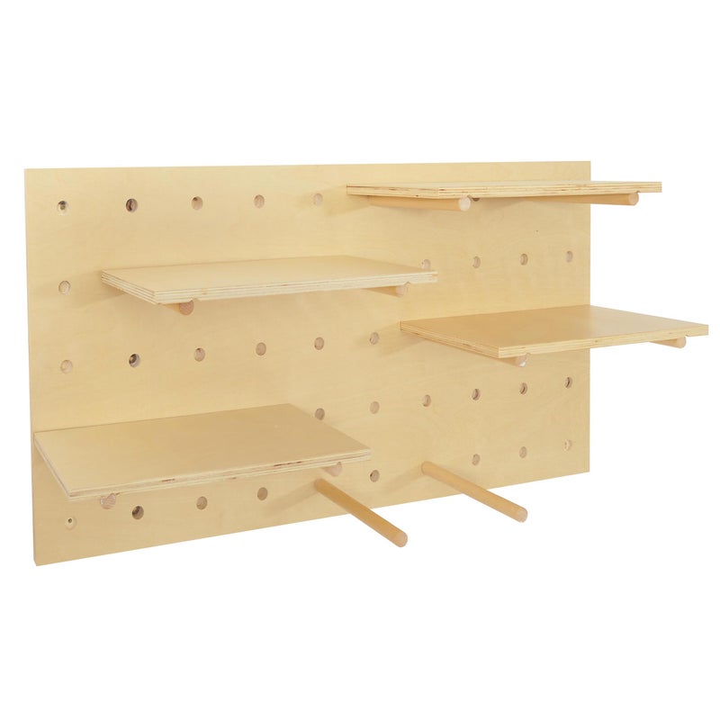 Panel ścienny HWC-P24, dekoracja ścienna Półka ścienna Płyta perforowana, 4 poziomy Zawieszenie 100x50cm MVG ~ kolor naturalny