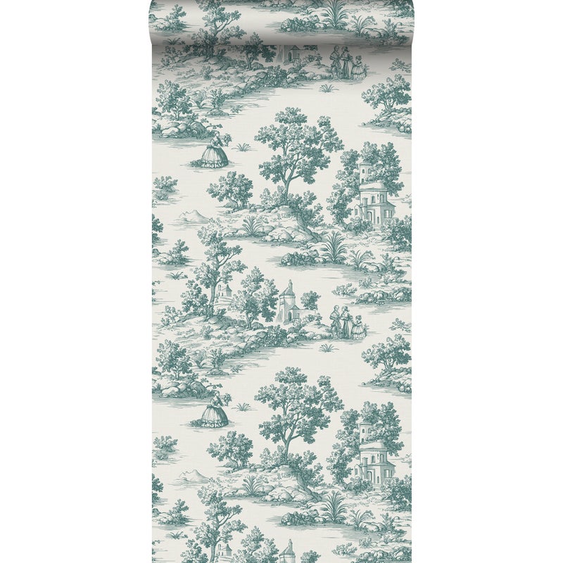 Tapeta nadruk toile de jouy zielonym - 53 cm x 10 m - SANDERS & SANDERS