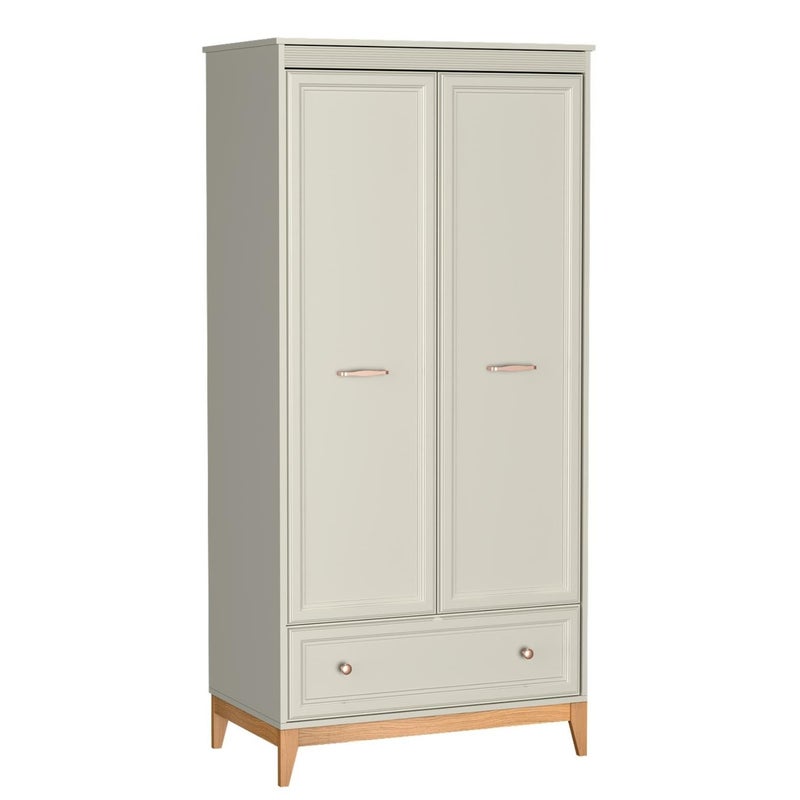 Szafa WINDSOR dwudrzwiowa z szufladą, w eleganckim kaszmirowym odcieniu, doskonała do klasycznych wnętrz