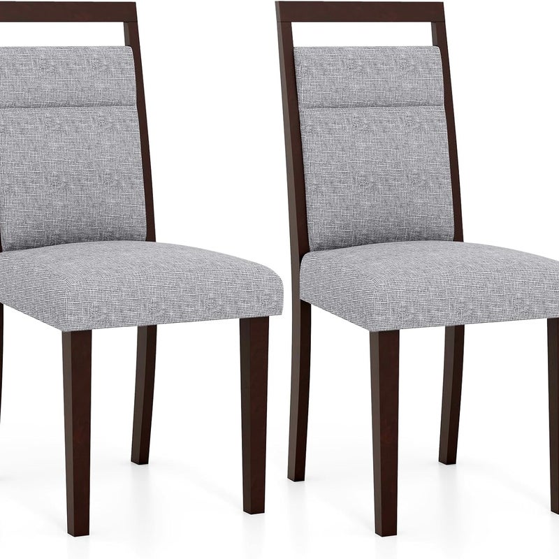 Zestaw 2 Krzeseł do Jadalni, Tapicerowane Krzesła Kuchenne, Wysokie Oparcie, Nogi z Drewna Kauczukowego, Siedzisko z Lnu (Szare)